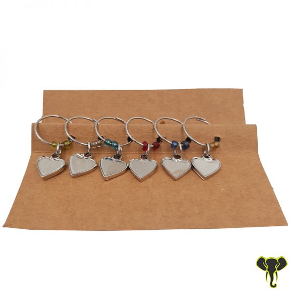 Nickel Valentines Day Heart Themed Wine Charms (Set of 6)